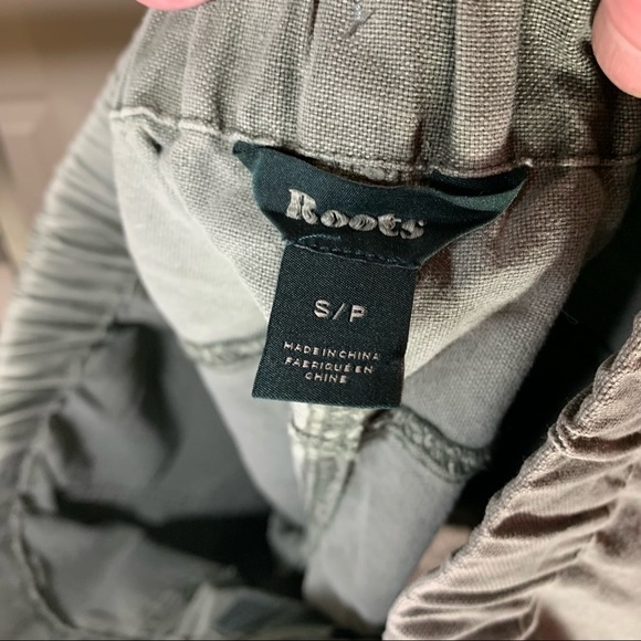 𝅺roots Raw Hem Shorts Cotton Linen Washed Green Sz Small Elastic Waist Pull on - Picture 8 of 11